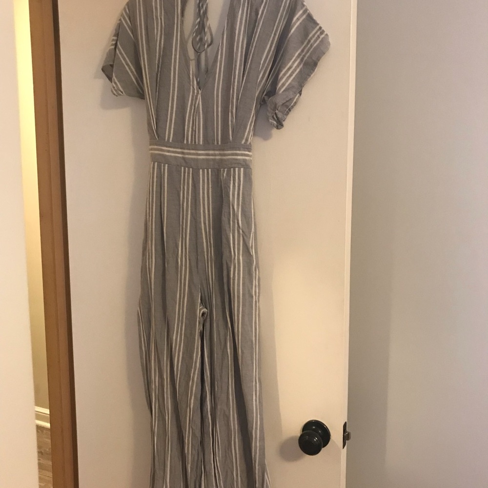 Open back striped jumpsuit!